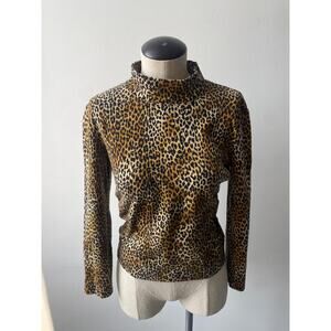 Vintage 90s Cheetah Print Turtleneck Shirt Retro Punk Rock Metal Hard Femme Top
